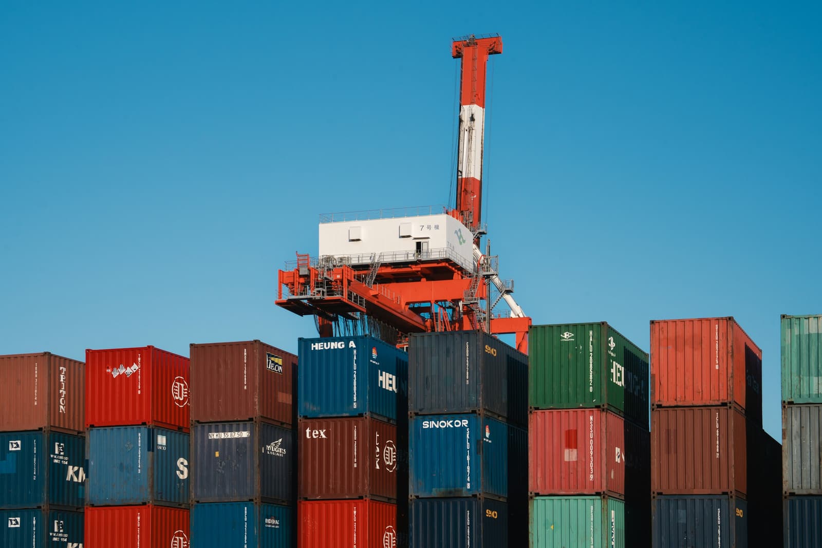 Stacked shipping containers at a port terminal